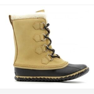 Sorel Women's Caribou Slim Tan Brown Leather Faux Fur Snow Boots size 7.5